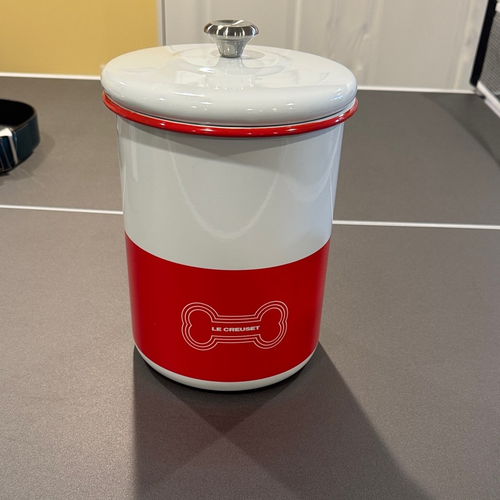 Le Creuset Red and White Pet Treat Canister